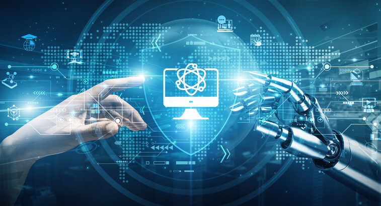human hand and robot hand in ai art