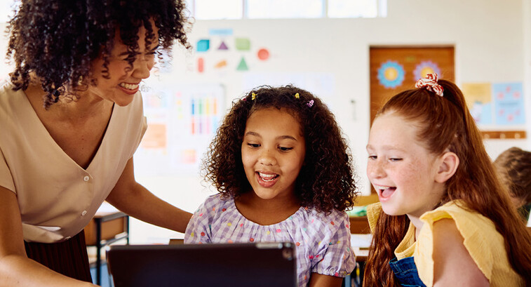 Students using tech in the classroom