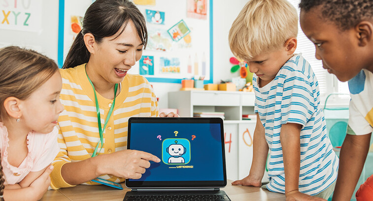 Teacher instructing students on AI usage