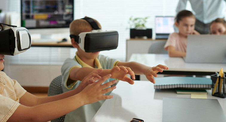 Kids using VR headsets
