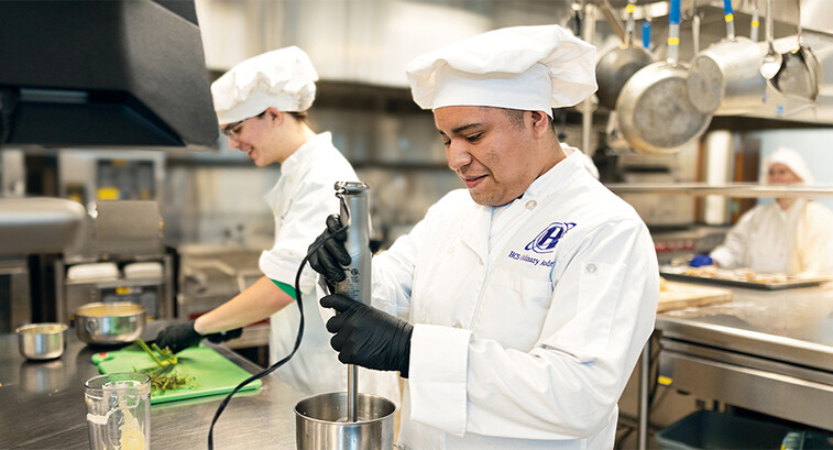 Working in restaurant kitchen