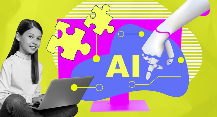 girl with AI and laptop