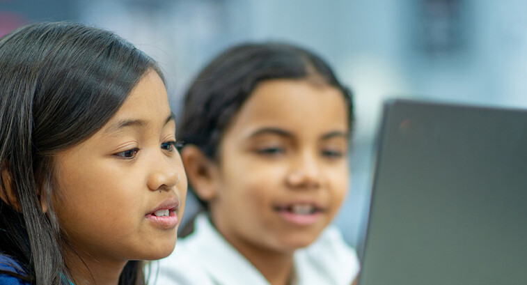 Students using a computer