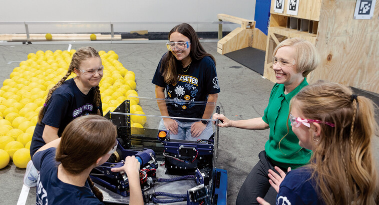 Students working on a robotics project