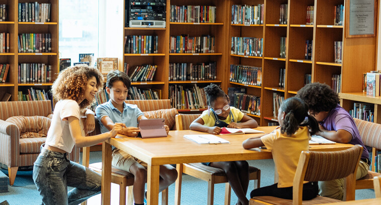 Students reading in library