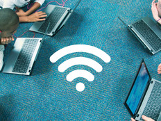 students using wifi with wifi symbol on the floor