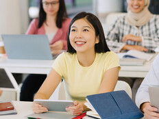 Students using devices in the classroom