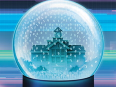illustration of school building in a snow globe