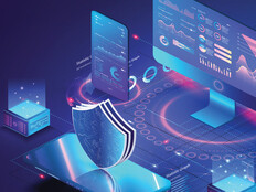 illustration of shield and tech representing managed security 