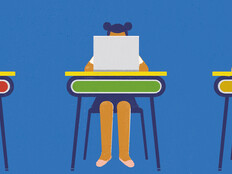illustration of students working on laptops at school desks