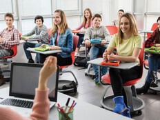 Large group of high school students in class