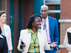 Teachers walking in school