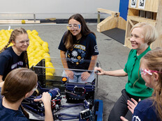 Students working on a robotics project