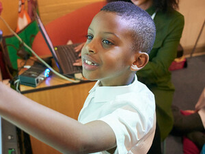 Student using interactive whiteboard