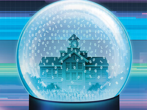 illustration of school building in a snow globe