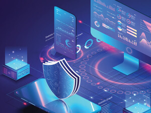 illustration of shield and tech representing managed security 