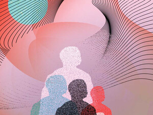 Conceptual illustration of 3 figures with lines around them