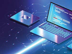 Illustration of a laptop against a blue background