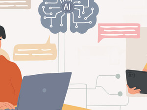Illustration of coworkers collaborating digitally