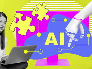 girl with AI and laptop