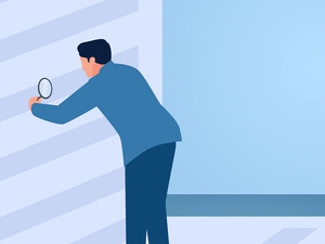 Illustration of person closely reviewing documents