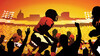 Illustration of people cheering in front of giant screen showing school football game