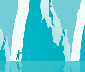 Illustration of a person pushing an icy mountain