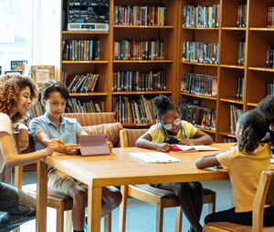 Students reading in library